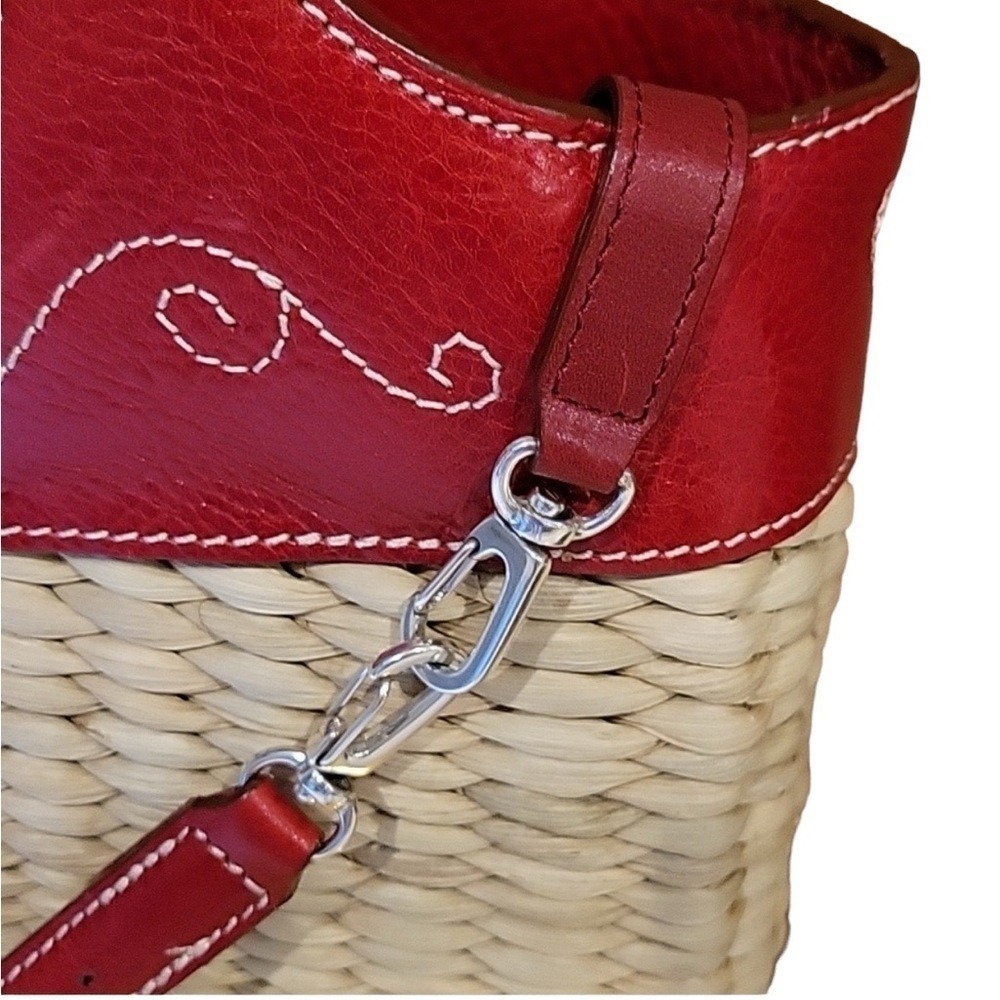 Brighton Straw & Red Leather Top Stitch Bucket Handbag Shoulder Strap Cr… - Picture 9 of 14